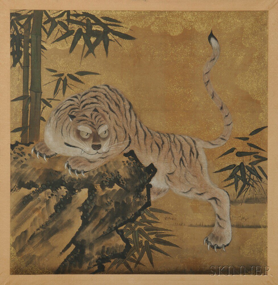 Appraisal: Framed Painting Depicting a Tiger Japan ink color and gold