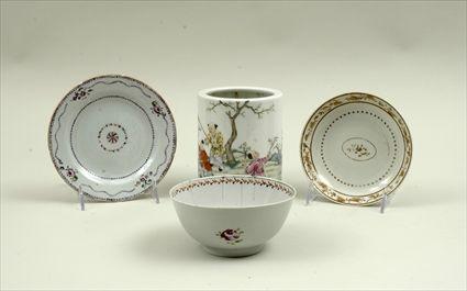 Appraisal: Three Chinese Export Porcelain Articles Including a waste bowl saucer