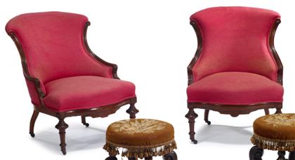 Appraisal: Pair of upholstered Renaissance Revival slipper chairs probably philadelphia pa