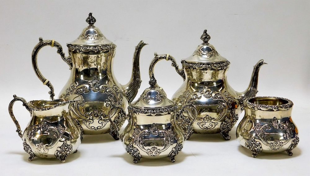 Appraisal: PC Poole Silver Co Sterling Hollowware Tea Set PC Poole