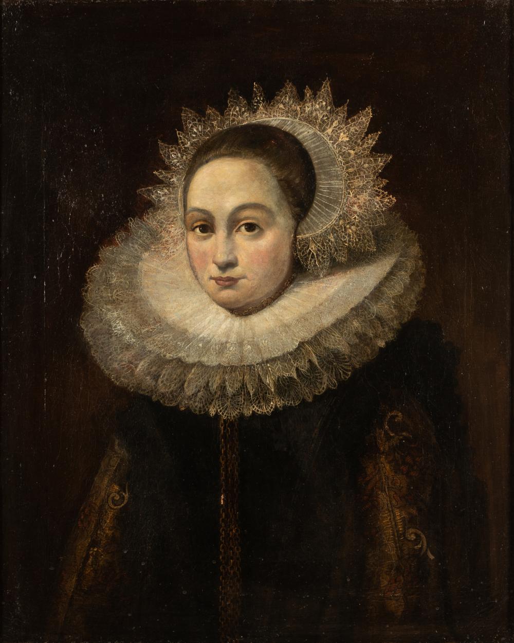 Appraisal: ENGLISH SCHOOLportrait of a lady in Elizabethan dress oil on