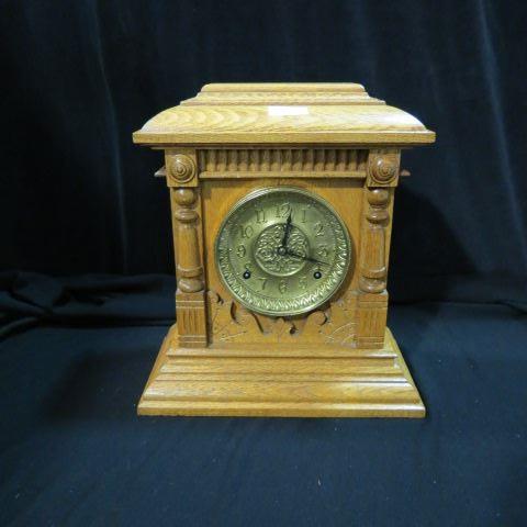 Appraisal: Carved Oak Mantle Clock brass dial working