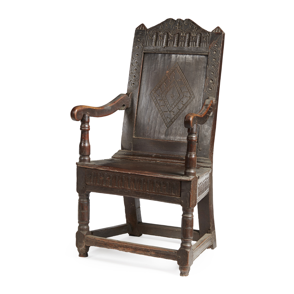 Appraisal: A SCOTTISH JOINED OAK WAINSCOT ARMCHAIR TH CENTURY the arched