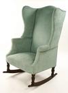 Appraisal: CHAIR - Sheraton period upholstered wing chair with rockers High