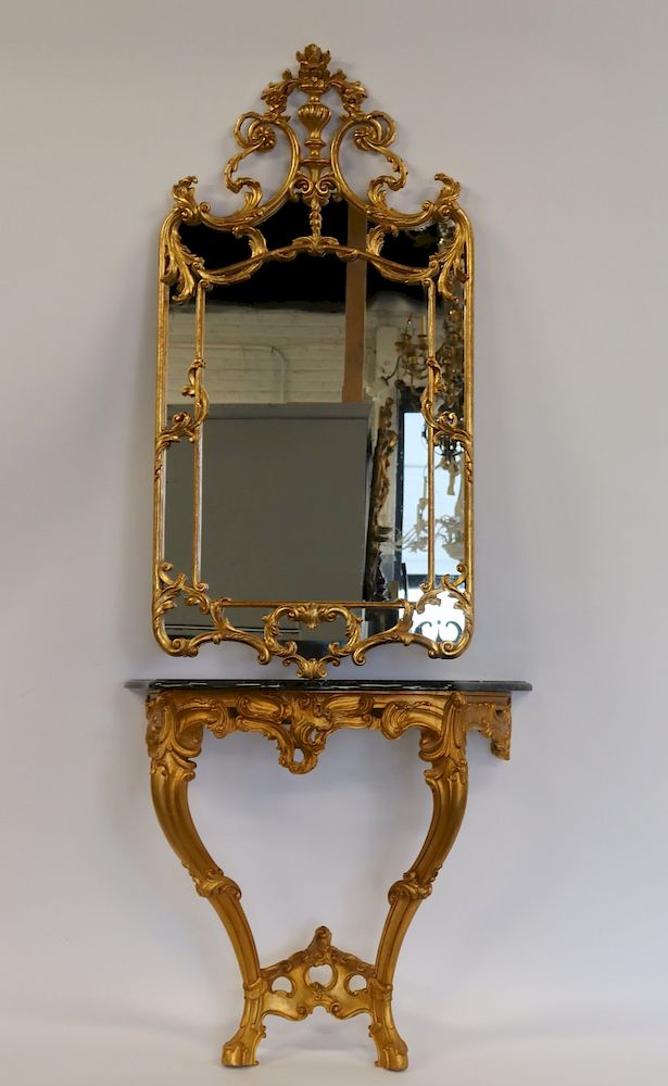 Appraisal: Louis XV Style Gilt Wood Mirror and Marbletop Console From