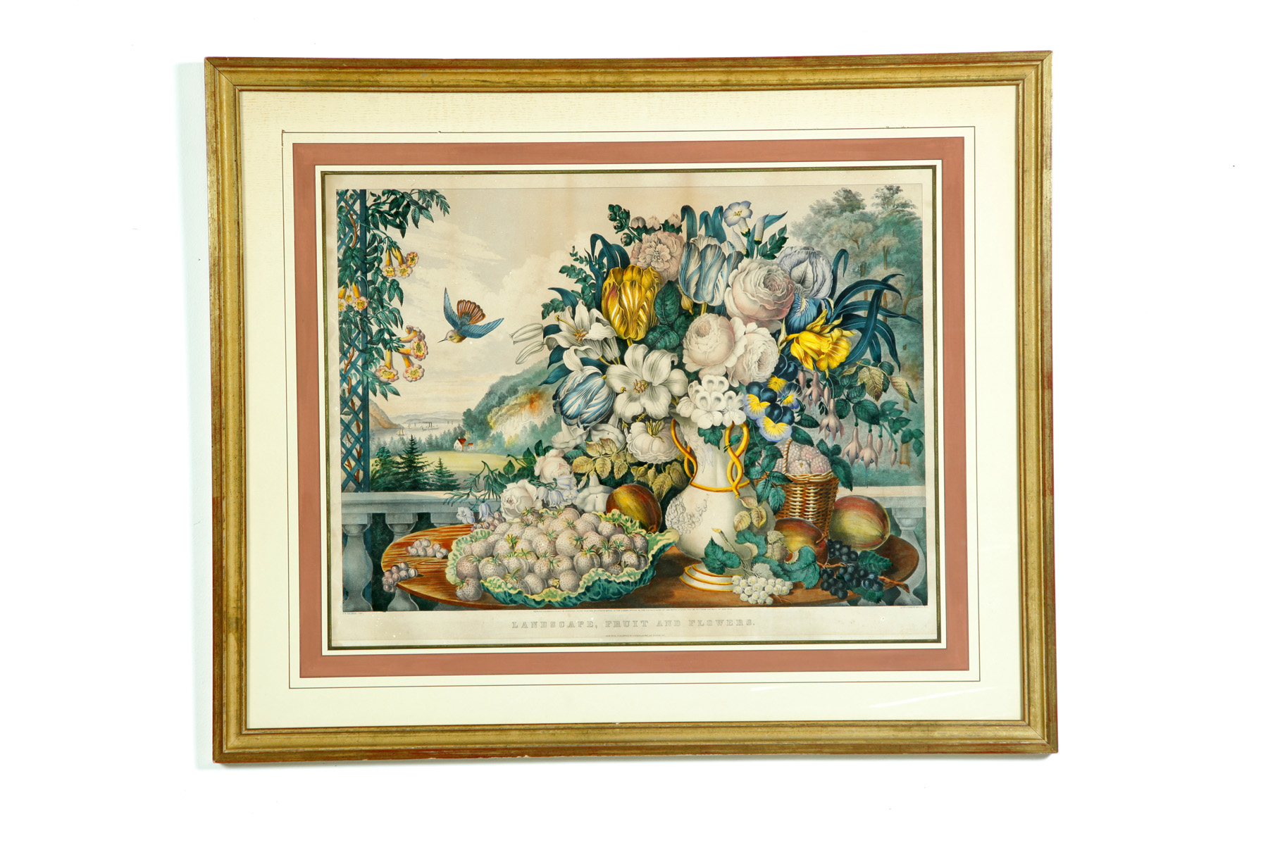 Appraisal: LANDSCAPE FRUIT AND FLOWERS BY CURRIER IVES Large folio handcolored