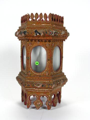 Appraisal: Carved wooden middle-eastern style hanging electric lamp inches high one