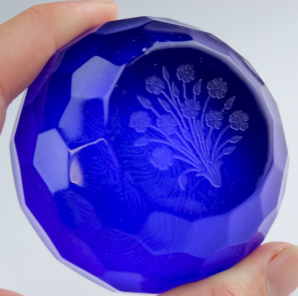 Appraisal: St Louis French Crystal Cobalt Floral Paperweight St Louis French