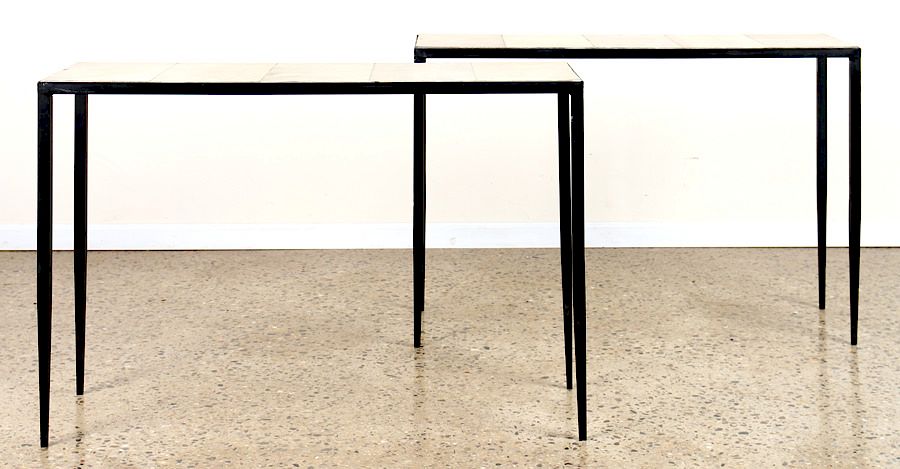 Appraisal: PAIR GIACOMETTI STYLE IRON CONSOLE TABLES A pair of Giacometti