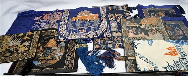 Appraisal: VTG S- S CHINESE SILK EMBROIDERED ITEMS - Deep Blue