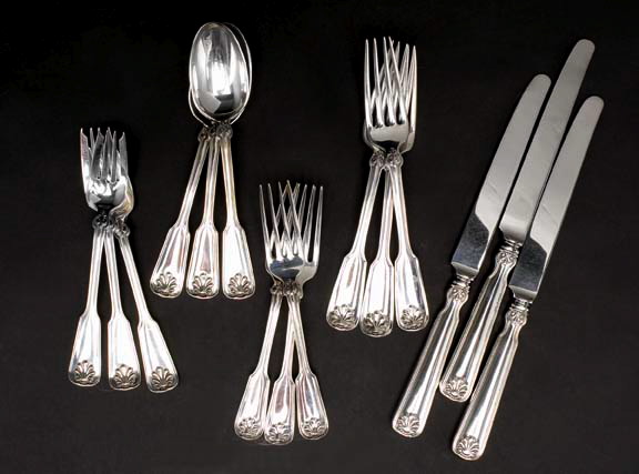 Appraisal: Ninety-Four Pieces of Tiffany Shell and Thread Sterling Silver Flatware