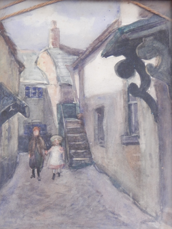 Appraisal: Early thC School Children walking down a narrow street watercolour