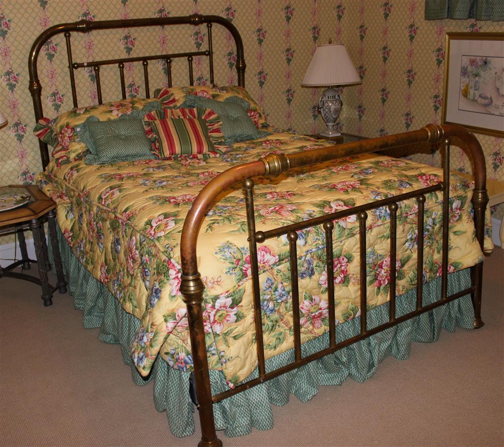 Appraisal: BRASS BED of tubular form and lacquered including footboard and