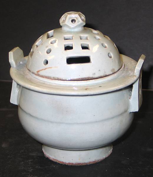 Appraisal: A white glazed porcelain covered funerary censer Korea th Century