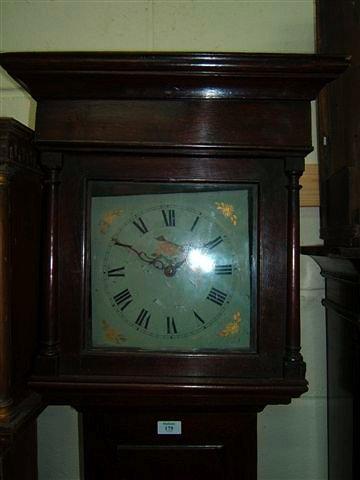 Appraisal: An oak hour long case clock the square painted Roman