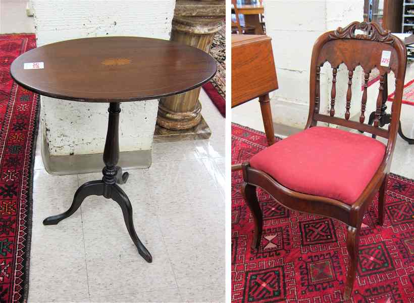 Appraisal: MAHOGANY SIDE CHAIR AND TILT-TOP TEA TABLE American th and