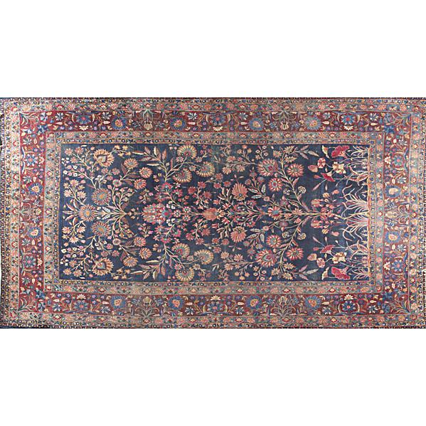 Appraisal: ORIENTAL RUGFloral design with blue background and red border possibly