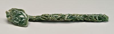 Appraisal: Chinese hardstone ruyi scepter mottled gray-green stone carved as lingzhi