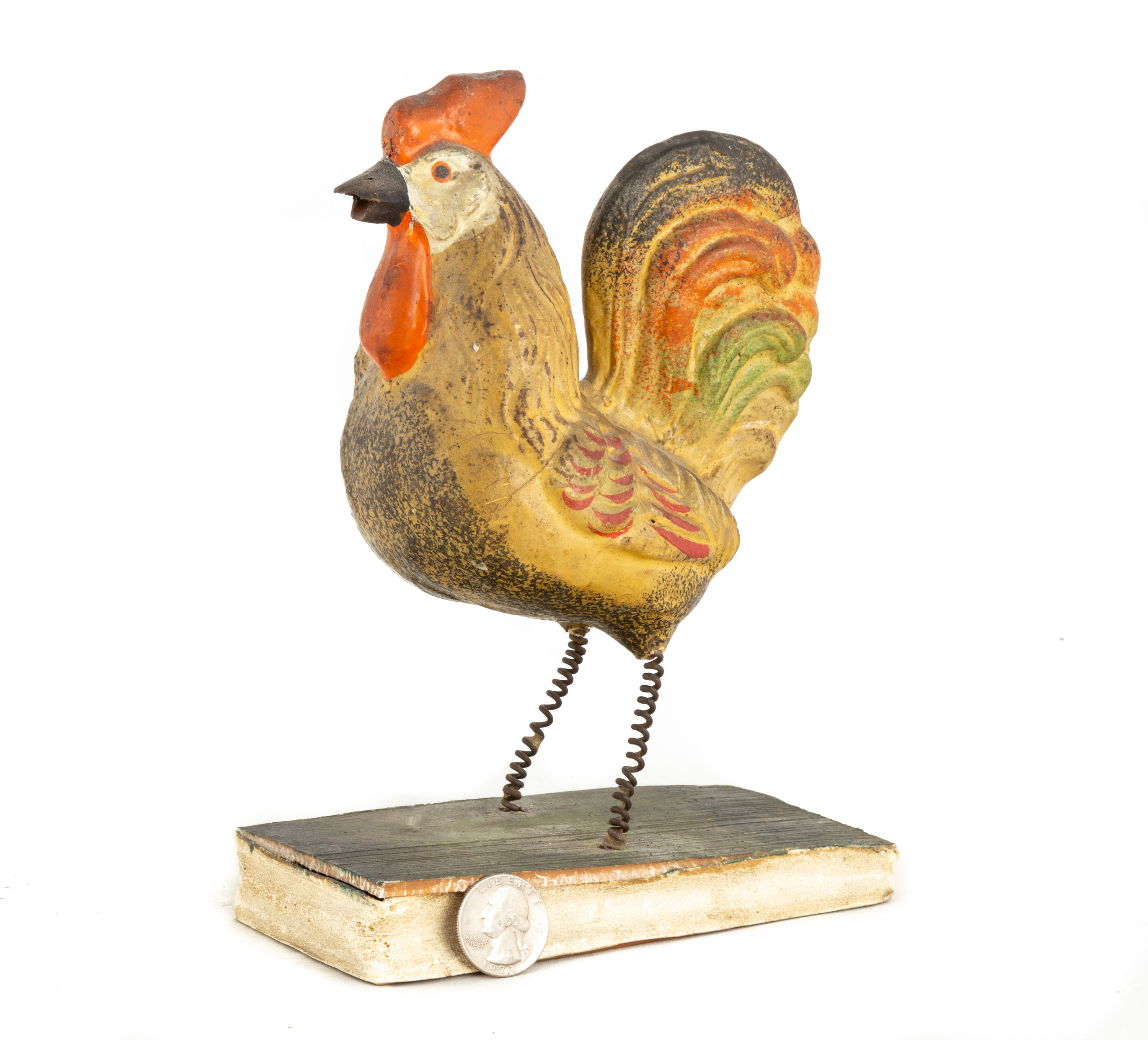 Appraisal: LARGE PAPER M CH HAND PAINTED ROOSTER SQUEAK TOY th