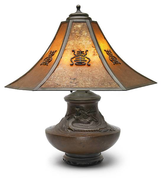 Appraisal: A Lillian Palmer mica and Chinese bronze Dragon lamp circa