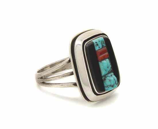 Appraisal: A Zuni Gentleman's Sterling Silver Mosaic Ring Victor Beck set