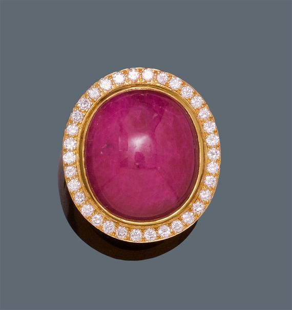 Appraisal: RUBY AND DIAMOND RING BOUCHERON Yellow gold g Fancy solid