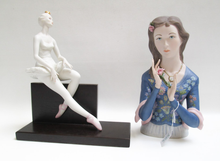 Appraisal: TWO BISQUE PORCELAIN FIGURES the first a bust of a