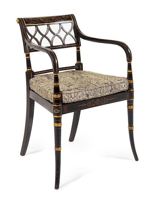 Appraisal: A Regency Painted and Parcel Gilt Armchair Height inches A