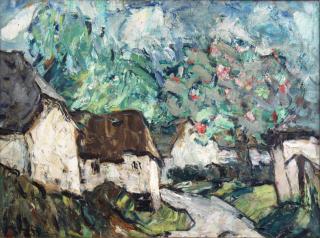 Appraisal: Abel Bertram French Depicting a white house amid a lush