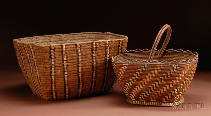 Appraisal: Two Northwest Coiled and Baskets Salish c both with flared