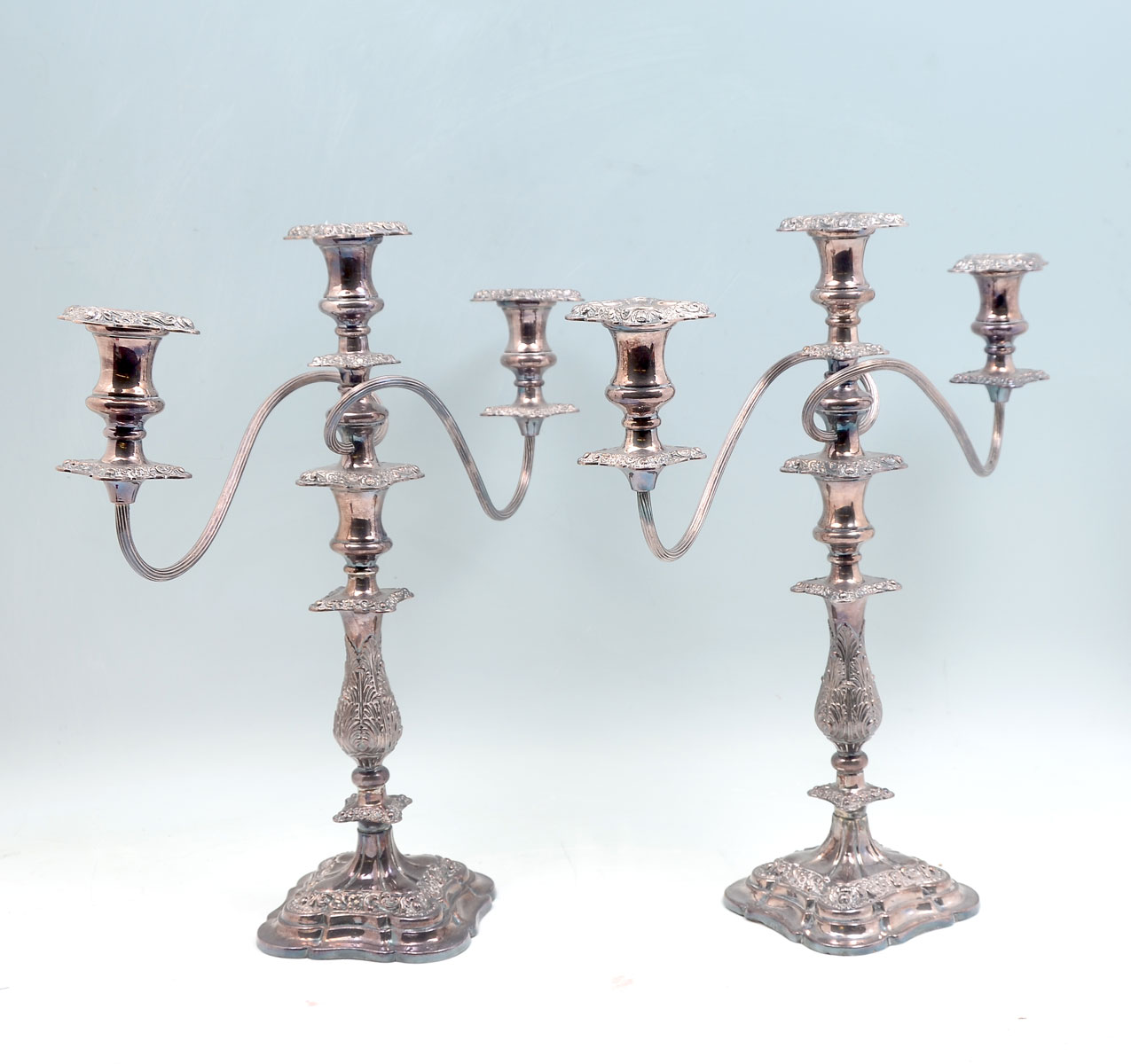 Appraisal: SILVER PLATED ART NOUVEAU CANDLE STICKS Pair of th century