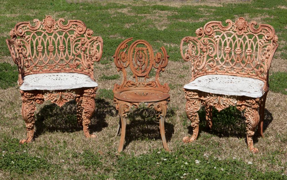 Appraisal: Pair of American Cast Iron Garden Armchairs th c scrolled