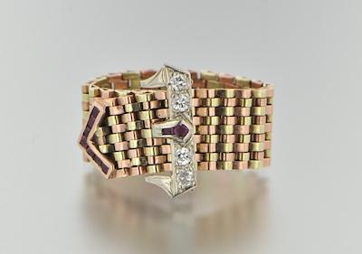 Appraisal: A Retro Gold Buckle Ring k tri-color belt buckle ring