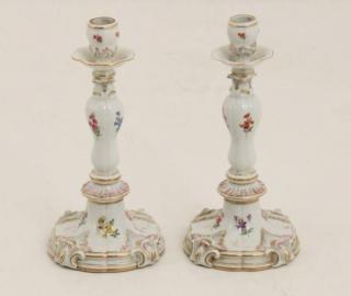 Appraisal: PAIR OF MEISSEN PORCELAIN CANDLESTICKS MARKED WITH BLUE CROSS SWORDS