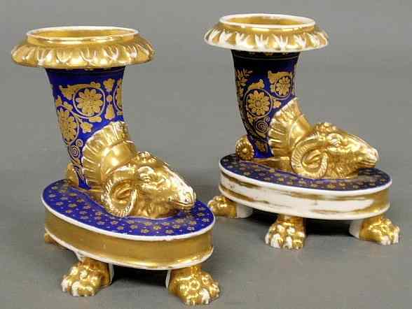 Appraisal: Pair of Paris porcelain neoclassical garnitures in the form of