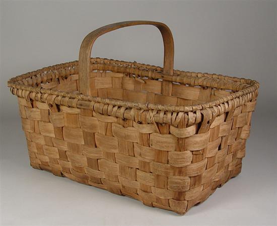 Appraisal: Large Gathering Basket Circa or later Oak splints Wrapped rim