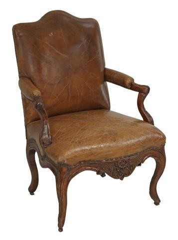 Appraisal: Louis XV style walnut armchair th c having shaped back