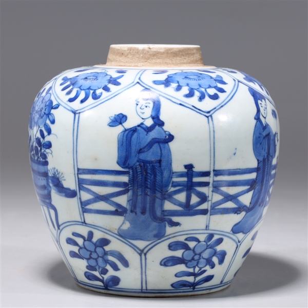 Appraisal: Chinese antique blue and white porcelain jar with figures and