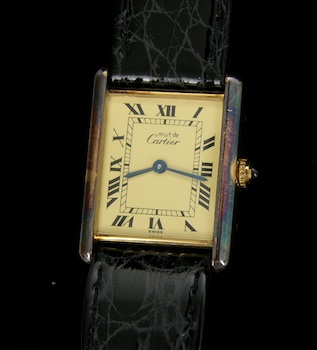 Appraisal: A Gentleman's Vermeil Tank Wristwatch by Cartier Rectangular vermeil case