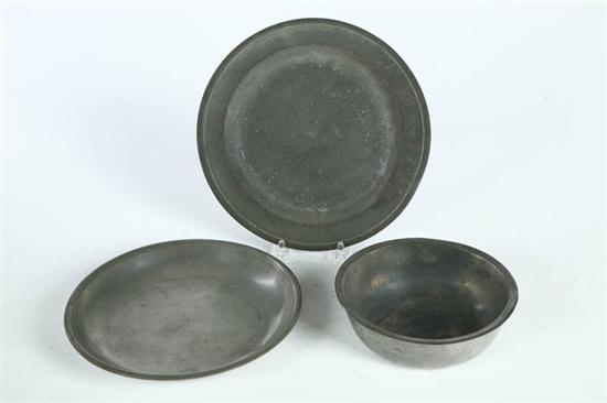 Appraisal: THREE PIECES OF PEWTER European th century Small basin d