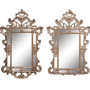 Appraisal: A Pair of Italian Baroque Style Silvered Mirrors Mid- th