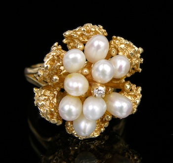 Appraisal: Lady's Pearl and Diamond Cluster Ring k yellow gold ring