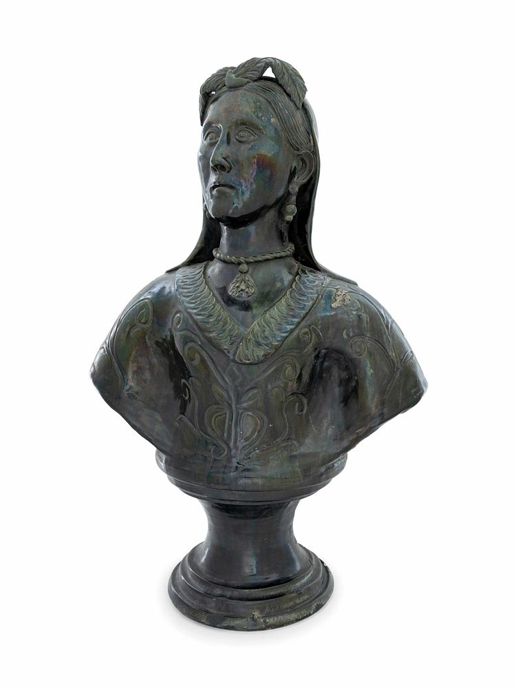 Appraisal: A French Green Glazed Terra Cotta Bust A French Green