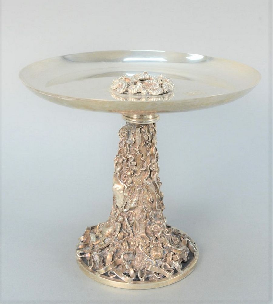 Appraisal: Jocelyn Burton Sterling Silver Compotehaving round dish top with seashell