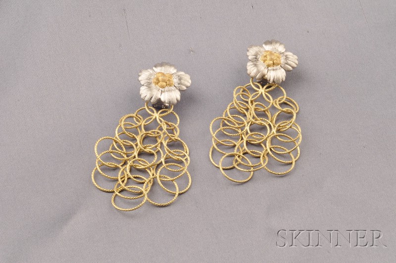 Appraisal: kt Bicolor Gold Olympia Earpendants Buccellati each magnolia flower suspending