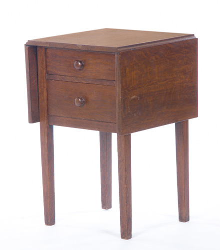 Appraisal: GUSTAV STICKLEY Sewing stand with drop sides two drawers and