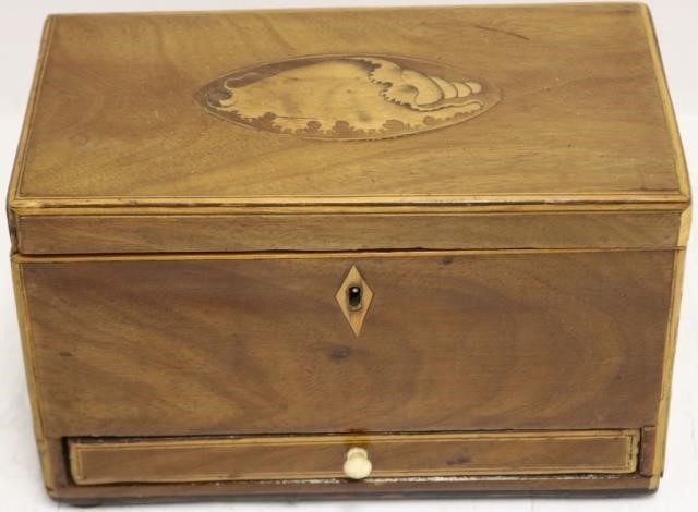 Appraisal: EARLY TH CENTURY INLAID MAHOGANY TEA CADDY WITHDRAWER OVAL INLAID