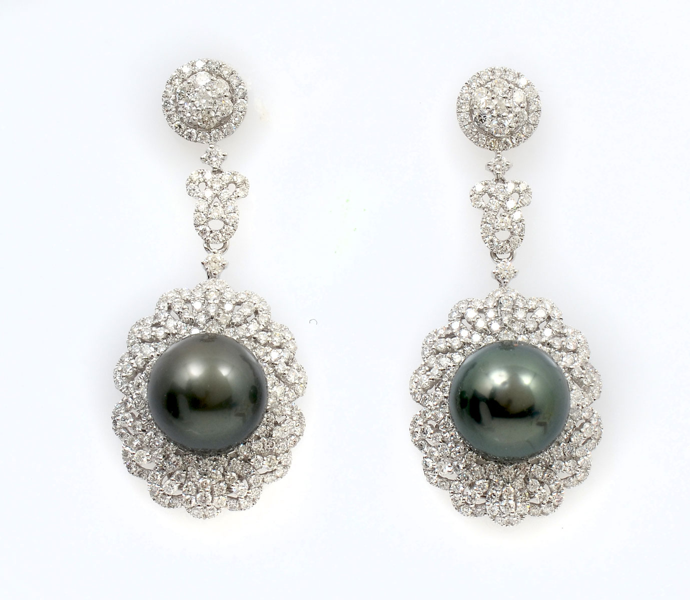 Appraisal: K DARK GREY SOUTH SEAS PEARL DIAMOND EARRINGS Two mm