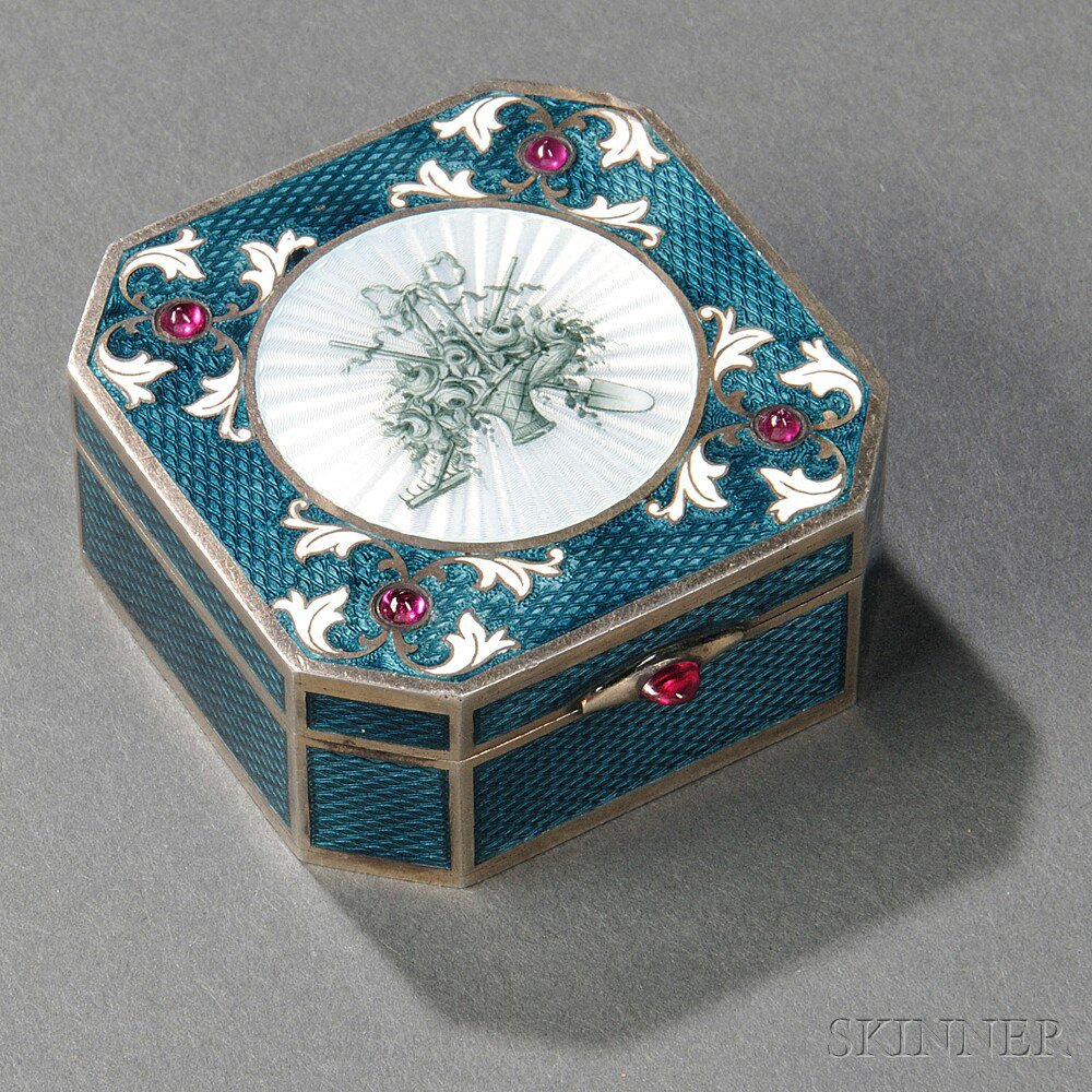 Appraisal: Austrian Silver and Guilloche Enamel Box - maker's mark HE