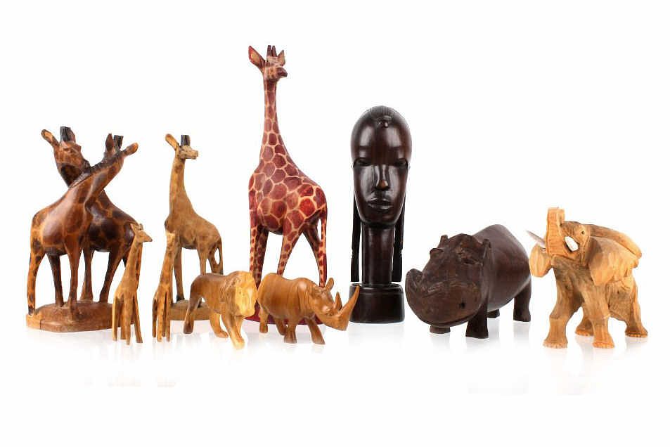 Appraisal: African Hand Carved Animal Collection c 's For your consideration